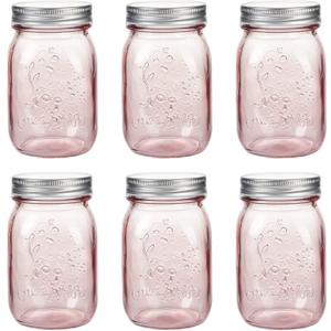 Amzcku 16 oz Rose Pink Mason Jars with Lids, 6 Pack Regular Mouth Quart Canning Jar, Safe For Storage, Canning, Pickling, Preserving, Fermenting, DIY Crafts & Decor