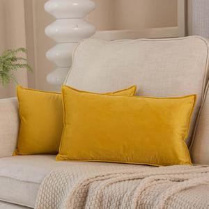 JUSPURBET 14x24 Pillow Covers Set of 2 Decorative Throw Pillow Covers Case for Couch Sofa Bed Soft Velvet Lumbar Cushion Covers with Hidden Zipper for Home Decor Living Room,Lemon