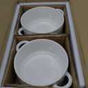 LE TAUCI Soup Bowls with Handles, 20 oz French Onion Soup Crocks, Stackable Soup Bowl Oven Safe for Chili, Beef Stew, Embossment Ceramic Bowl Set - 5.4 Inch, Set of 4, Arctic White