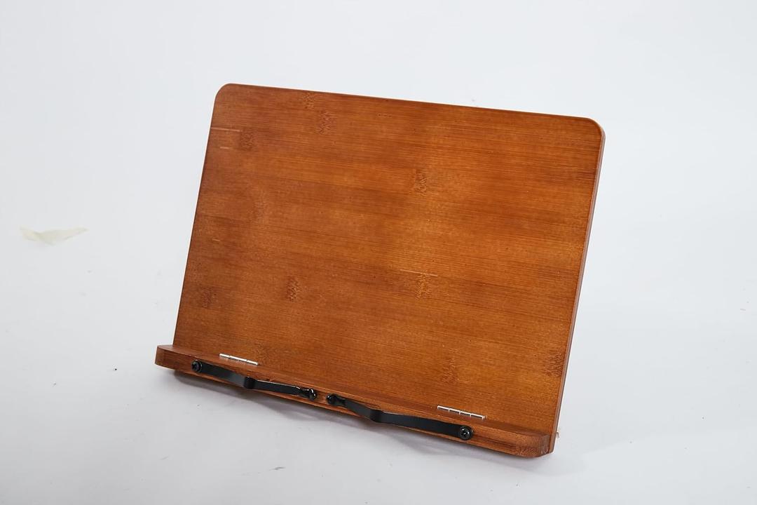 Bamboo Reading Stand Reading Stand Multi-Functional Adjustable Book Clip for Students Reading Books Test Over Bookshelf Reading Books on Bookshelf Cookbook Rack Music Stand (Brown middle)