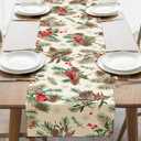 Winter Cardinal Red Birds Dining Table Runner, Pine Cone Needle Branches Holly Berry Snowflake Burlap Kitchen Decoration, Christmas Seasonal Indoor Outdoor Home Decor Party Supply 13 x 72 Inches