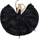 Women Satin Skirt Belly Dance Costume Festival Skirt Long Skirts Dancer Practice Wear 540 Degree (Black)