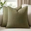 20x20 Inch Set of 2 Decorative Linen Solid Throw Pillow Covers Boho Accent Farmhouse Pillowcases Modern Netural Spring Home Decor for Couch Sofa Living Room Bed,Olive Green