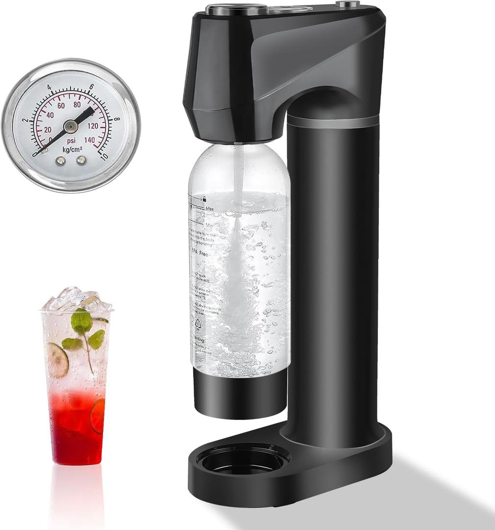 Sparkling Water Maker,Soda Streaming Machine for Home Use, Carbonated Water Machine with BPA Free 1L PET Bottle, Compatible with Any Screw-in 60L CO2 Exchange Carbonator, Black