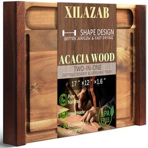 Acacia Wood Cutting Board 17x12 Inch – Large Charcuterie Board with Juice Groove and Deep Recessed Well, Wooden Serving Tray with Side Handles