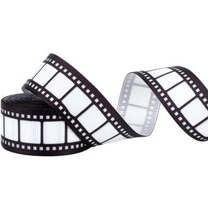 MAYJOYDIY 5 Yards Filmstrip Ribbon Movie Film Reel Ribbon 0.87 Inch Black and White Filmstrip Decorating Material Party Accessory for Theater Cinema Table Decor Home DIY Wrapping Crafts