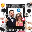Insta-Themed Social Media Party Photo Booth Selfie Frame with Emoji & Speech Bubble Props. Great as Vintage Background Photography for Birthday, Anniversary, Wedding Event Decoration