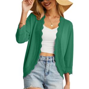 GRECERELLE Women's 3/4 Sleeve Summer Cardigan Lightweight Casual Open-Front Cropped Shrug Sweaters for Women (Medium, Dark Green)