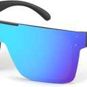 FEISEDY Polarized Sunglasses for Men, Oversized Square Flat Mirrored Z87 Lens, Fishing Driving Golf Outdoors Coastal B2990