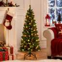 4ft Pre-Lit Slim Artificial Christmas Tree - 100 Warm White LED Lights, 260 Realistic Tips, Foldable Metal Stand - Family & Pet-Friendly, Easy Setup for Holiday Magic