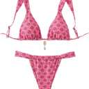 RoseSeek Women's 2 Piece Leopard Floral Bathing Suit Wireless Triangle Swimsuit High Waisted Bikini Sets Bright Pink X-Small