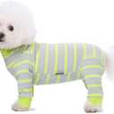 Dog Striped Recovery Suit, Puppy After Surgery Onesie for Female Male Dogs, Dogs Cats Long Sleeve Pajamas Bodysuit, Surgery Abdominal Wound Bandages Clothes for Shedding Skin Disease Green (Small)
