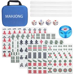 Mini Mahjong Set,American Mahjong Game Set,Complete Mahjong Tile Set with 144 White Tiles (0.9’’),4 Tile rulers,4 dice,1 Bag,1 Instruction Manuals,Perfect Mahjong Game Gift for Enthusiasts