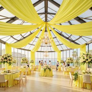 20ftx40ft Yellow Ceiling Curtain for Wedding Parties 4 Panels Extra Long 60"W x 480"L Thick Professional-Grade Polyester Wrinkle-Free Drapery for Tent, Birthday Party Decor, 60"W x 480"L