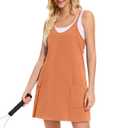 HanaHola Women Tennis Workout Romper Mini Dress Summer Sleeveless Spaghetti Strap Athletic Sports Dress with Shorts(Orange, Medium) (M)