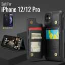 Compatible with iPhone 12/12 Pro Wallet Case with Card Holder RFID Blocking for Women Men, Double Magnetic Clasp Kickstand Shockproof Phone Case Fit for iPhone 12/12 Pro, Black