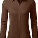Button Down Shirts for Women Wrinkle Free Dress Shirt Classic Fit Long Sleeve Casual Business Blouse Work (Brown, M)