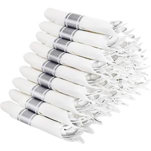 Supernal 60 Pack Silver Plastic Silverware,Pre Rolled Silverware,Premium Disposable Silver Cutlery,Suit for Wedding,Catering Event,Birthday,Party