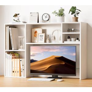 ZIFTY Desk Hutch with 6 Shelves, 37.4" Desktop Bookshelf Organizer for Monitor up to 27", Hutch Top for Computer Desk, Countertop Storage Shelf Wood Display Rack for Office Home Dorm, White, 37.4*8.67*27.6in