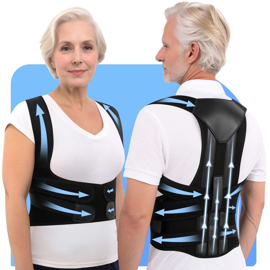 QFE Posture Corrector Back Brace for Men and Women Upper and Waist Body Support New Version Improving and Pain Relief Adjustable Neck Scoliosis Hunchback Slouching Kyphosis Invisible Under Black X-Large (Black, XL)