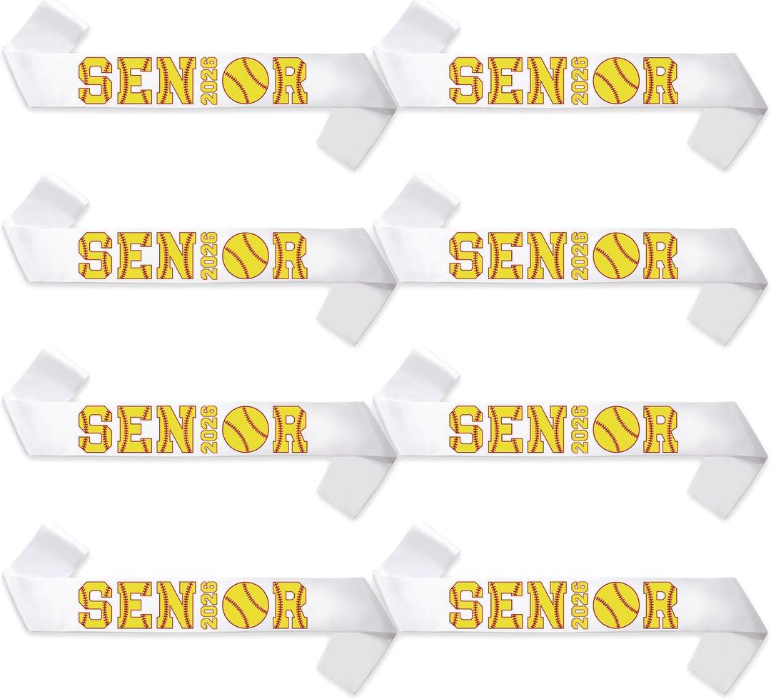 8Pcs Softball Senior 2026 Satin Sashes, Senior 2026 Decorations, 2026 Class Softball Competition Sashes Graduation Celebrations Senior Cheer Sash, Sport Themed Cheerleader Sash
