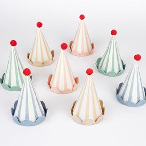 Meri Meri Birthday Party Hats, Pack of 8 Bright and Colorful Cone Birthday Hats for Kids & Adults, Cone Party Hats