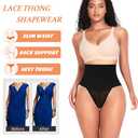 Werena Tummy Control Thong Shapewear for Women Mid High Waisted Body Shaper Underwear Lace Shaping Thong Girdle Panties (Large)