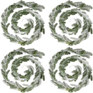 Lyrow 4 Pcs Christmas Garlands Pine Garland Artificial Winter Snowy Greenery White Cedar Faux Indoor Outdoor Pine Garland for Mantel Fireplace Stairway Xmas Decorations(4 Pcs,6 ft)