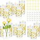 15 Set Glass Cylinder Vase with 20 Artificial Pearl String 30 White Floating Candle Cylinder Vase for Centerpieces 4"+ 6" + 8" Glass for Wedding Party Table Decor (Gold)