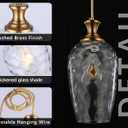 2 Pack Glass Pendant Lights Kitchen Island Gold Vintage Pendant Light Hand-Blown Hammered Clear Glass Hanging Light Fixtures E26 Brass Pendant Light for Kitchen Sink Dining Room