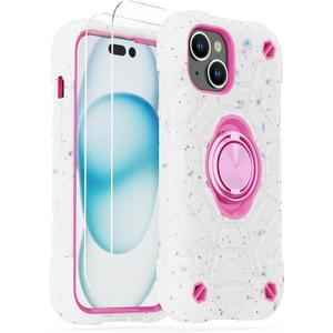 KCJ Compatible with iPhone 15 Plus Case/iPhone 14 Plus Case with[2Screen Protectors+1xLens Protector] Soft Silicone+Hard PC Full Body Protection Heavy Duty Phone Case 6.7 inch