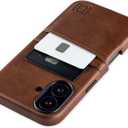 Dockem Card Case V2 for iPhone 16 with Camera Control Cutout, Built-in Metal Plate & 2 Card Holder Pockets: M2 Exec Premium Synthetic Leather Wallet Case (Brown)