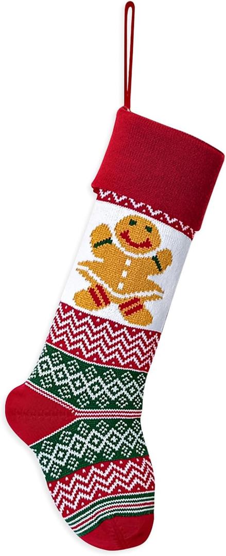 Large Christmas Stockings Xmas Fireplace Hanging Stockings Burgundy Red Knit Stocking Gingerbread Man Stockings Gift Holding Bag for Home Christmas Decorations Party Favor Supplies