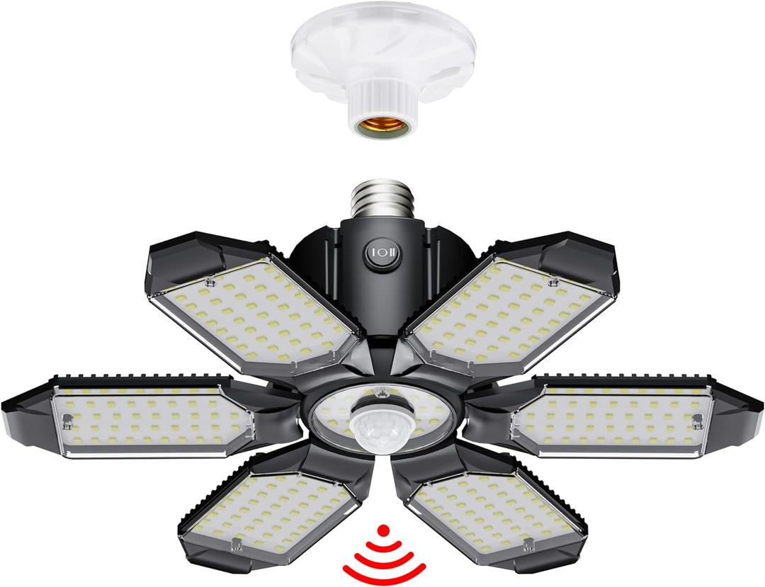 Motion Sensor Garage Light, 20000LM 200W Garage Lights Ceiling Led Motion Activated,Motion Light Indoor with Dusk to Dawn, E26/E27 Screw in Shop Light for Basement Barn Attic Warehouse (1Pack)