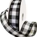 Morex Ribbon 7398.40/50-613 Cambridge 1.5" X 50 YD Wired Ribbon, Black and White, Buffalo Check Plaid Ribbon for Gift Wrapping, Christmas Decorations Indoor Home Decor, Craft Supplies & Materials