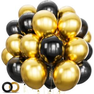 100pcs Black and Gold Balloons 12 Inch Metallic Gold and Black latex Party Balloons for Birthday Retirement Graduation New Year's Eve Party Decorations