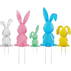Joliyoou Easter Yard Signs, Set of 5 Metal Easter Bunny Stakes, Assorted Colorful Standing Rabbits Stake for Front Door Spring Lawn Garden Holiday Outdoor Decorations