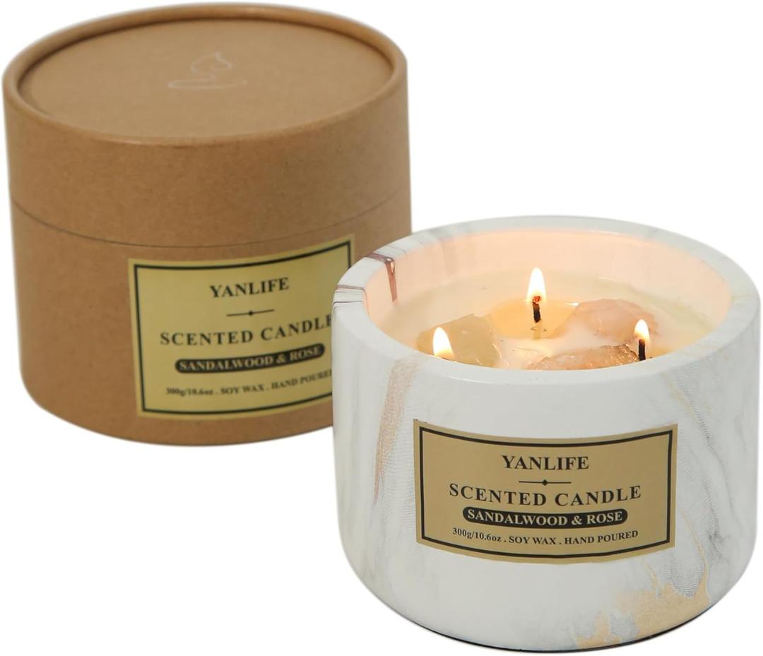 Scented Candles for Home - 100% Natural Soy Candles with Healing Crystals - Perfect Candles for Women and Candles for Men - Candles for Home Scented with Crystals and Healing Stones Included
