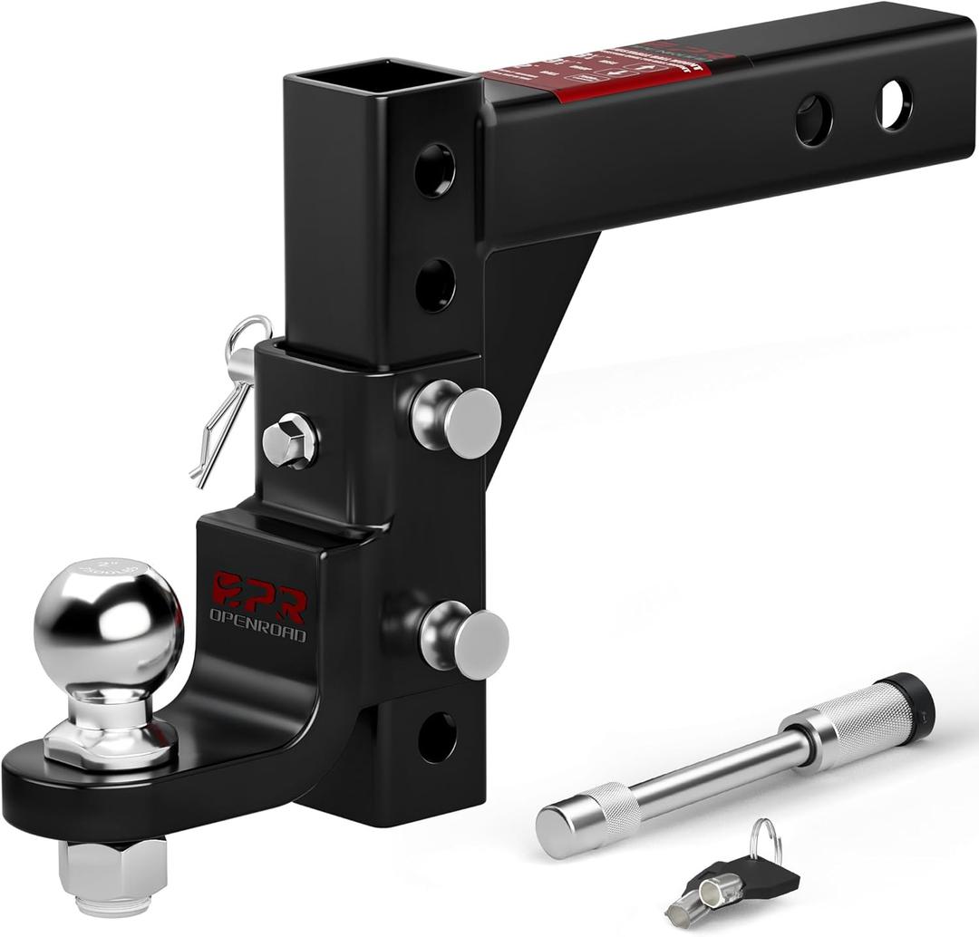 OPENROAD Adjustable Trailer Hitch Ball Mount - Fits 2-Inch Receiver, 2" Tow Balls, 7500lbs, 9-1/2" Drop/ 8-1/4" Rise, Heavy Duty Truck Hitch with Stainless Steel Pins and Lock