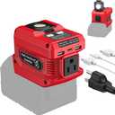 220W Azocek Power Inverter Compatible with Milwaukee 18V Battery, DC 18V to AC 110V Portable Power Station with 1 AC Outlet, 2 USB Ports & 1 Type-C Fast Charging, 400LM LED Work Light