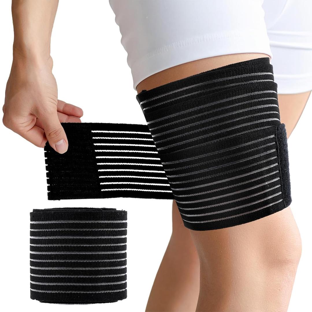 Hamstring Compression Sleeve, Adjustable Thigh Compression Sleeve, Thigh Wrap for Varicose Veins Treatment for Legs,Nylon Quad Knee Support Bandage for Men and Women(Black, 1PC)