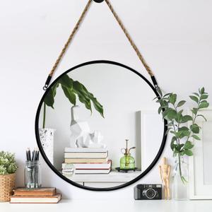 POZINO Round Hanging Mirror, 20" Rope Wall Mirrors Decorative, Black Metal Frame Circle Mirrors, Farmhouse Wall Mounted Mirrors for Bathroom, Bedroom, Living Room, Entryway, Home Decor POZINO Round Hanging Mirror, 20" Rope Wall Mirrors Decorative, Black Metal Frame Circle Mirrors, Farmhouse Wall Mounted Mirrors for Bathroom, Bedroom, Living Room, Entryway, Home Decor