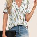 Agnes Urban Womens Tops Dressy Casual V Neck Short Sleeve Shirts Summer Loose T Shirts Trendy Tops Tunic Blouses (White, L)