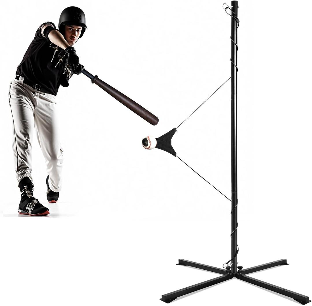 Portable Hitting Trainer For Baseball&Softball,Auto-Reset Baseball Swing Trainer With Real Ball And Stand, Adjustable Baseball Training Station,Softball Swing Trainer Solo Practice Improve Power,Speed