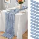 12 Pack Dusty Blue Cheesecloth Table Runner 10Ft, Gauze Table Runners 21.5 x 120 inch,Semi Sheer Cheese Cloth Fabric Runner Bulk for Wedding,Party,Baby Shower,Bridal Shower
