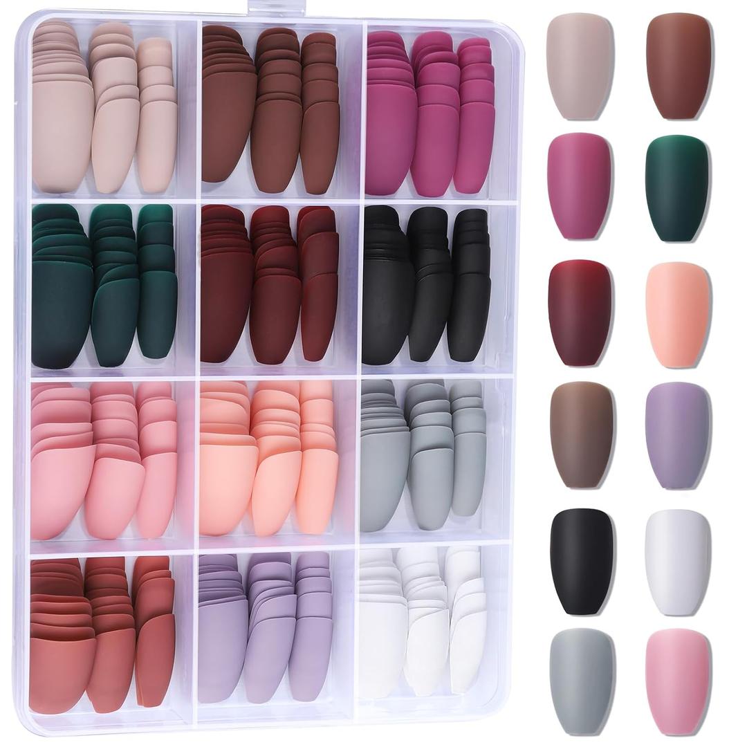 2 x Generic 288PCS Medium Press on Nails Coffin, Medium Length Matte Fake Nails, Acrylic Ballerina False Nails Full Cover, Stick Glue On Nails, 12 Colors