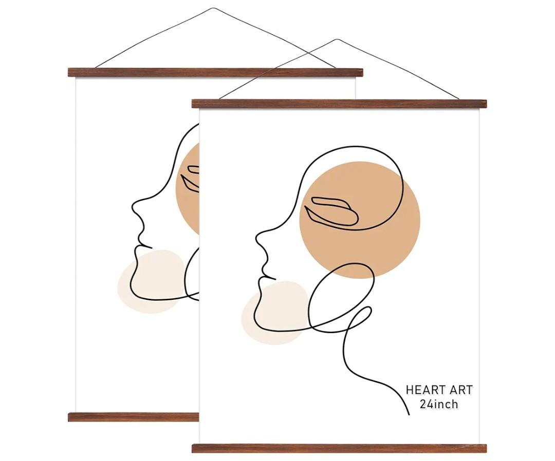 HEART ART Magnetic Poster Hanger Frame,24x36,24x18,24x30 Poster Frame Wood Wooden Magnet Hanging Kit for Walls Map Canvas Artwork (Teak Wood, 2 PACK)