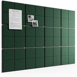 Bumusty Large Felt Bulletin Board, 48" x 36" Cork Board Alternative, 12-Pack Wall Tiles with 4-Compartment Design, 30 Push Pins, 70 Adhesive Tabs, Ideal for Office & Home Decor, Pine Green