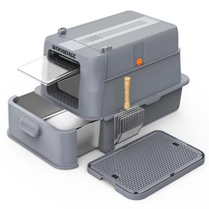 Wooaidagg Covered Stainless Steel Cat Litter Box with Odor Control, Modular Design with Drawer, Easy to Clean with Scoop,XL Size Fits All Cats (Dark Grey)
