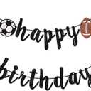Sports Happy Birthday Banner, Glitter Sports Birthday Banner, Football, Baseball, Soccer, Basketball (Black)